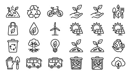 Eco-friendly icons: recycling, nature, sustainability, clean energy, and organic farming concepts. © Bobon
