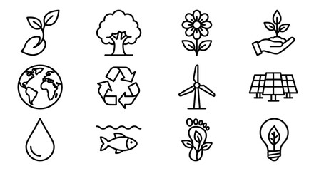 Eco Friendly Icons: Nature, Sustainability, Renewable Energy, Environment Protection © Bobon