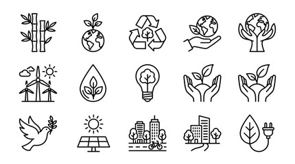 Eco-friendly Icons: Nature, Sustainability, and Renewable Energy Collection © Bobon