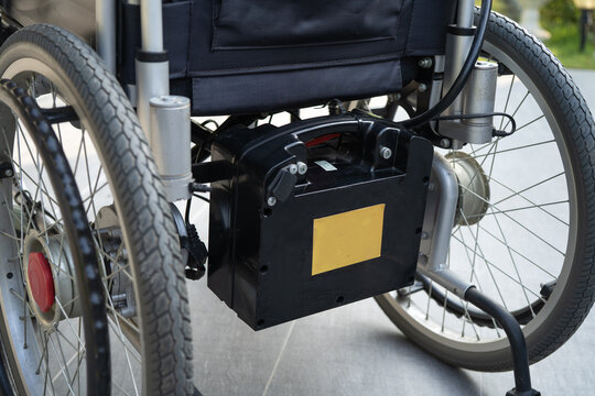 Battery of electric wheelchair for patient.