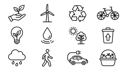 Eco-friendly Icons: Sustainability, Renewable Energy, Nature, and Green Living Symbols © Bobon