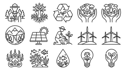 Ecology and Environment Icons: Nature Conservation, Renewable Energy, Sustainability © Bobon