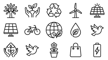 Eco Friendly Icons Set: Nature, Renewable Energy, Sustainability, Recycling, Earth © Bobon