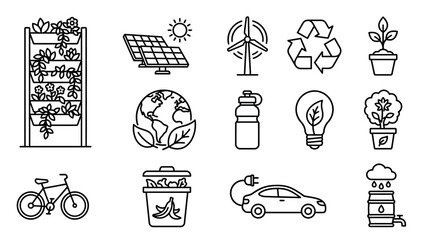 Eco-friendly icons: renewable energy, recycling, sustainability, green living © chaelrafz