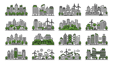Eco Cityscapes: Sustainable Urban Design Collection with Green Buildings and Renewable Energy © chaelrafz