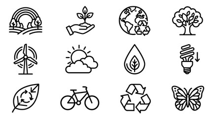Eco Friendly Icons: Nature, Renewable Energy, Recycling, Sustainability Symbols © chaelrafz