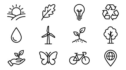 Eco Icons Set: Nature, Renewable Energy, Sustainability, Environment Symbols © chaelrafz