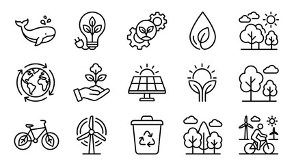 Eco Friendly Icons: Sustainability, Nature, Renewable Energy, Recycling, Green Living © chaelrafz