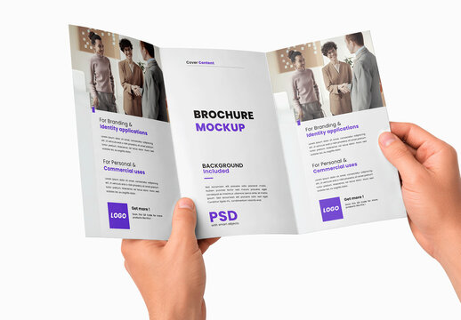 Trifold Brochure Unfolding Hands Mockup