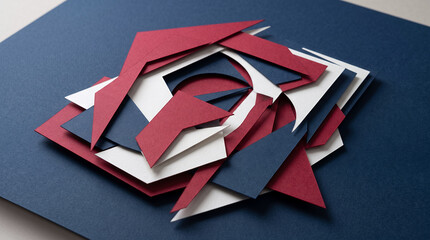 Naklejka premium Abstract colorful paper composition on blue background with geometric shapes and textures