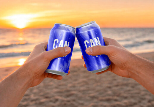 Aluminum Cans Beach Sunset Mockup