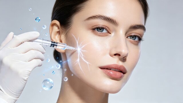 Female face receiving cosmetic injection aesthetic treatment beauty clinic