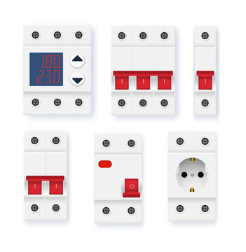 Electric fuse circuit Vector breaker box illustration. Vector safety device for home electrical protection systems. Energy control equipment isolated on white background.