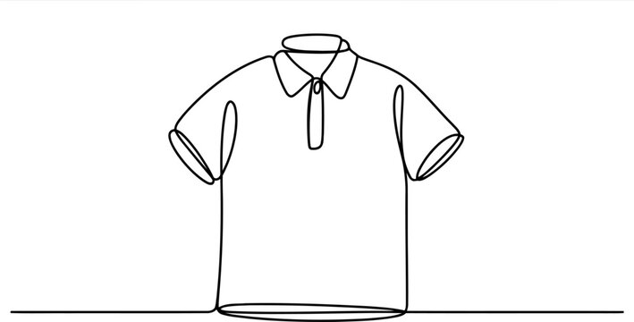 Continuous line of a short-sleeved polo shirt with a collar and buttons on a white background