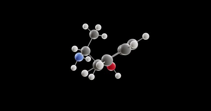 Phenylpropanolamine molecule, rotating 3D model of antihypotensive agents, looped video on a black background

