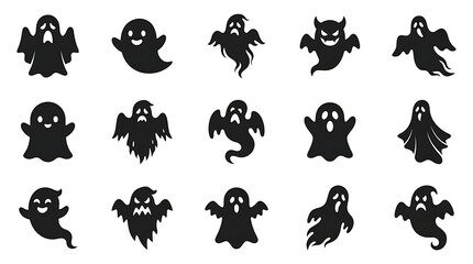 Obraz premium Variety of spooky ghost silhouettes for halloween themed design projects