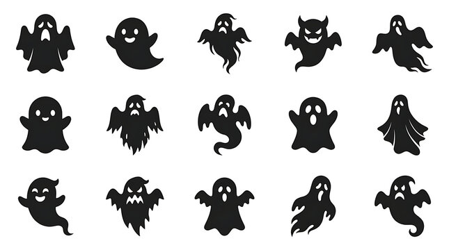 Variety of spooky ghost silhouettes for halloween themed design projects