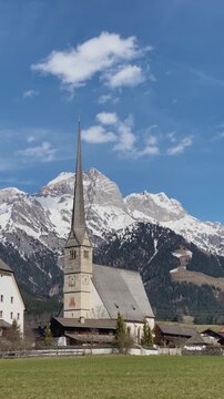 Maria Alm mountain village on a sunny day, Pinzgau, Salzburg Land, Austria 