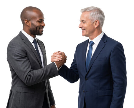 two businessmen celebrating a successful agreement isolated on transparent background