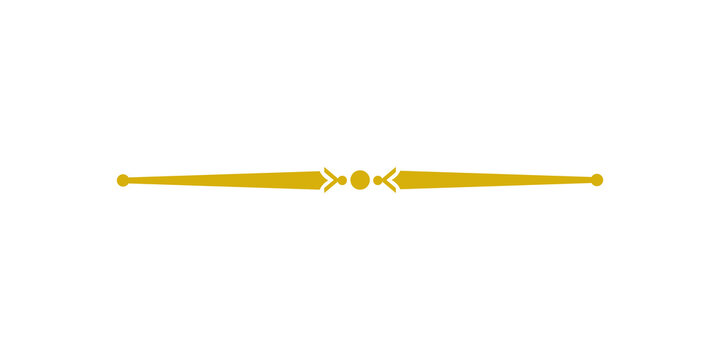 Golden decorative horizontal line divider with symmetrical elegant design, isolated on transparent background