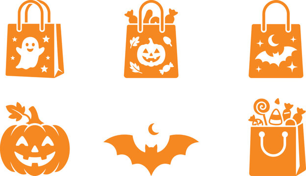 Halloween shopping bags with pumpkin and ghost vector, halloween