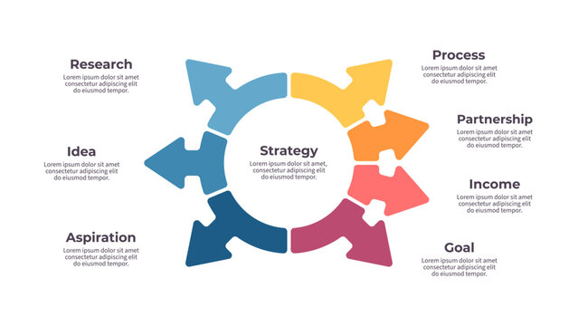 Business infographic template. Arrow chart with seven options, steps. Vector chart.