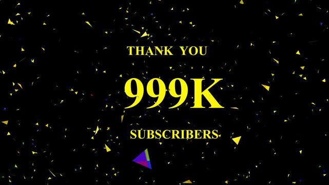 Celebratory subscriber milestone confetti explosion golden text animation background dynamic digital