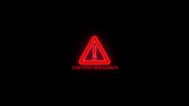 Striking neon warning triangle disclaimer symbol glowing red alert sign for digital media branding legal