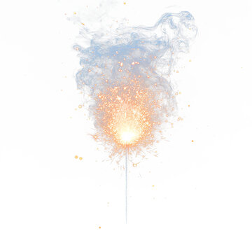A single sparkler ignites, producing bright golden sparks & blue smoke against darkness