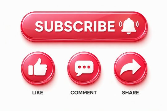 Modern social media subscribe like comment share button set with bell icon
