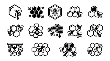 Beehive Icons Collection: Honeycomb, Bees, Insects, Apiary, Honey Production © gibran