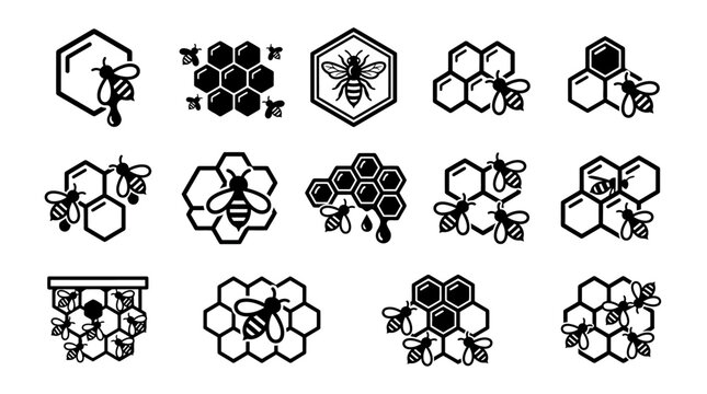 Beehive Icons Collection: Honeycomb, Bees, Insects, Apiary, Honey Production