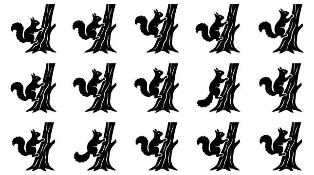 Black Squirrel Silhouette Climbing Tree Pattern