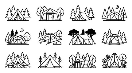 Camping Tent Icons Set: Various Designs for Outdoor Adventures & Recreation © Icing