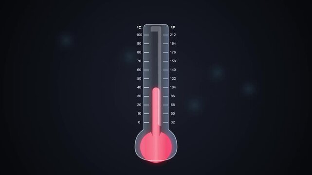 Thermometer Showing Rising Temperature on Dark Background.