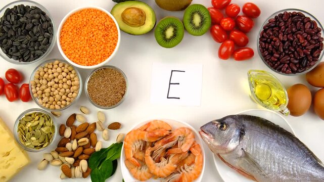 Foods that contain vitamin E. Selective focus.