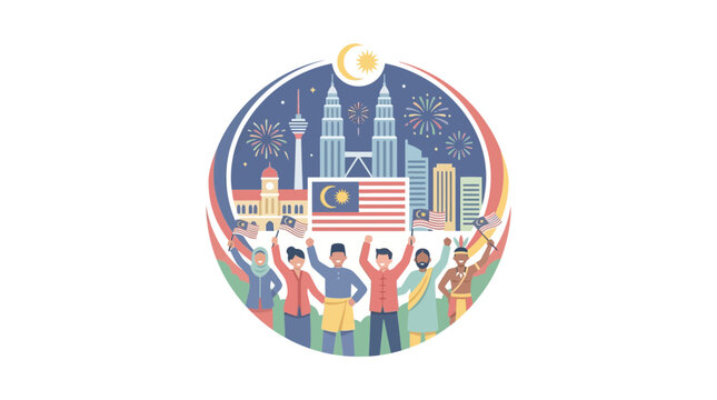 Malaysia Independence Day Celebration: Diverse People, Petronas Towers, Fireworks, National Flag