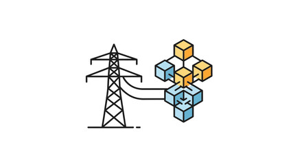 Obraz premium Electricity power transmission tower with cubes.