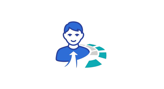 Blue eco friendly recycling symbol man.