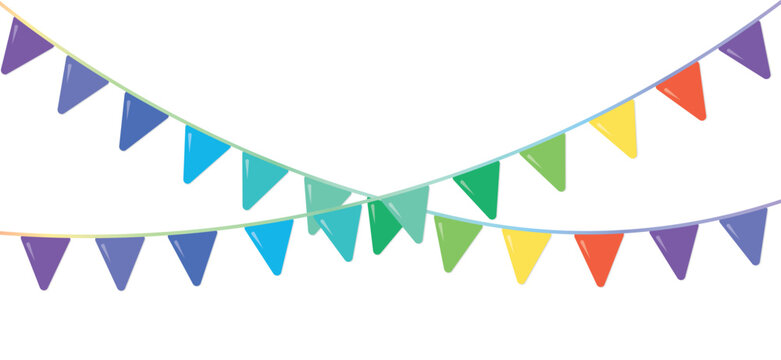 Multi colorful bunting pennant flags garland for party, carnival and anniversary or event ornament design element. vector illustration.