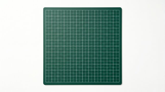 Green self-healing cutting mat with grid lines isolated on a clean white background for crafting and design work