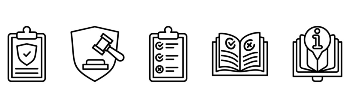 Legal Regulations, Compliance Guidelines and Policy Guide Concept Icon Set 