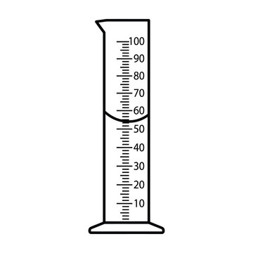 Laboratory measuring cylinder with liquid at 60ml mark on scale