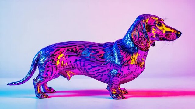 Vibrant, metallic dachshund in vibrant neon hues