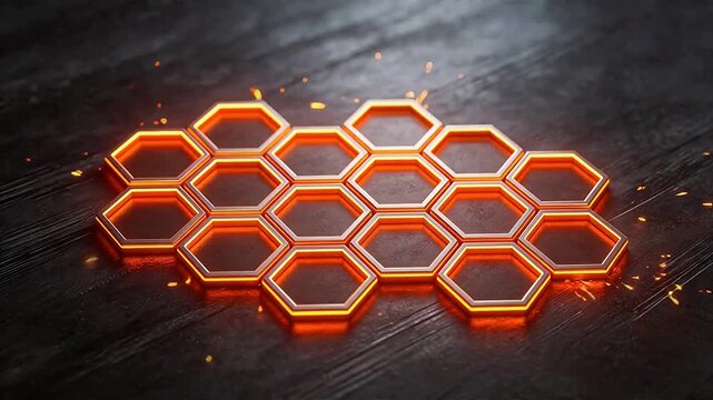 Glowing hexagon pattern on dark surface