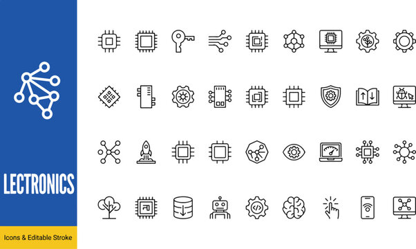 Advanced electronics and microchip processor technology circuit board icons with electronics microchip processor technology hardware computer semiconducto