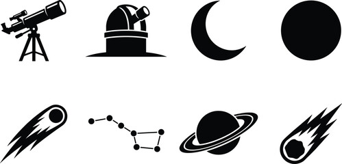Astronomy and space exploration silhouette vector icon collection for science and education designs © MdMahedi