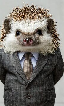 Business Hedgehog Portrait: Formal Wear, Corporate Animal, Quirky Professional, Office Humor Concept for Marketing and Finance.