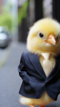Adorable Chick in Business Suit &ndash; A Whimsical Stock Photo of Success and Cute Animal Concepts