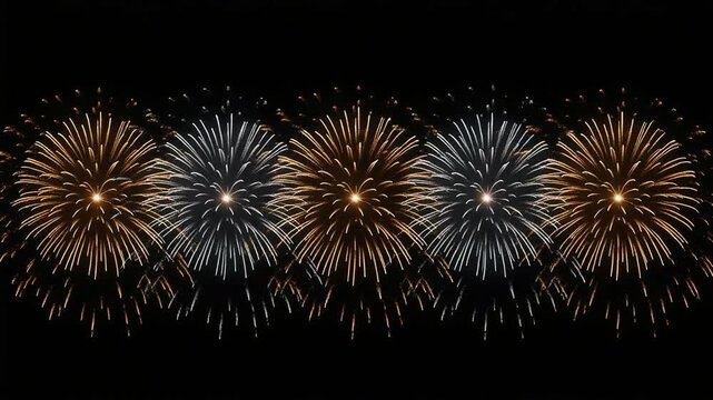 Vibrant Fireworks Exploding in Night Sky.